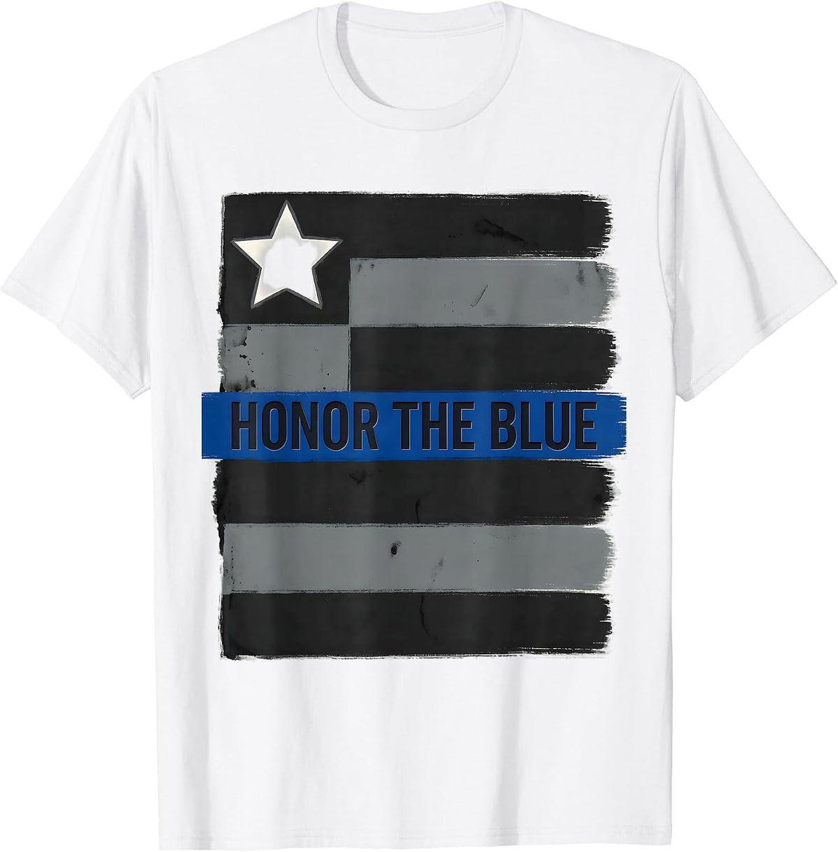 Men's Honor The Blue Stencil Thin Blue Line Police Support T-Shirt - White