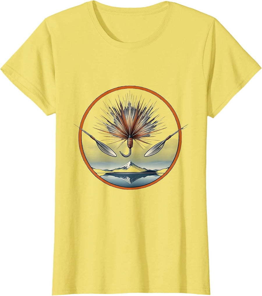 Women's Vintage Tin Fishing Tackle and Flies Illustration T-Shirt - Lemon Yellow