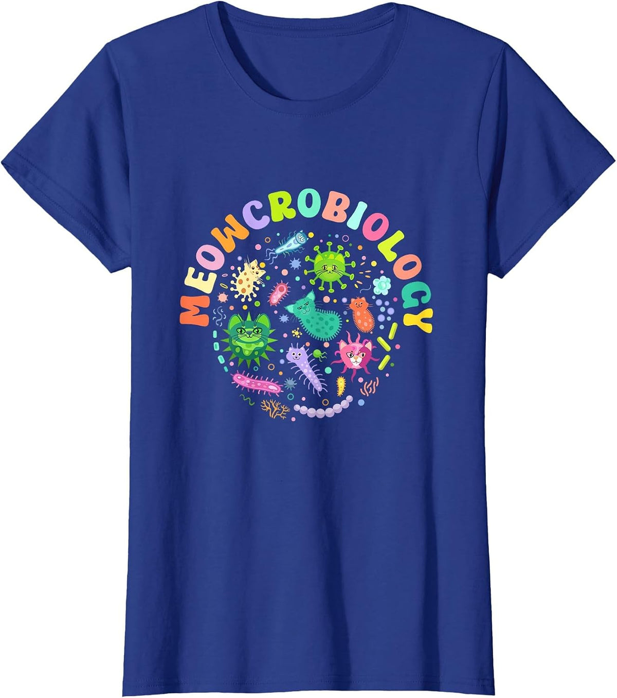 Meowcrobiology Funny Cats Microbiology Science Teacher T-Shirt - Royal Blue