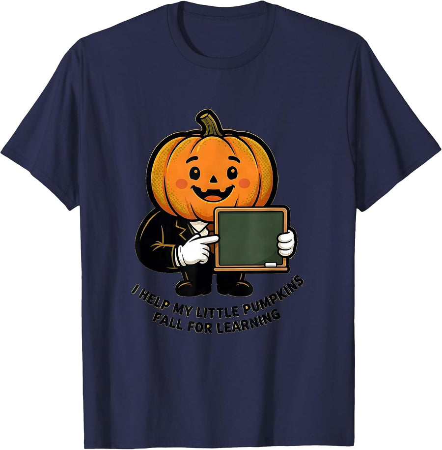 I Help My Little Pumpkins Fall For Learning Teacher T-Shirt - Navy Blue