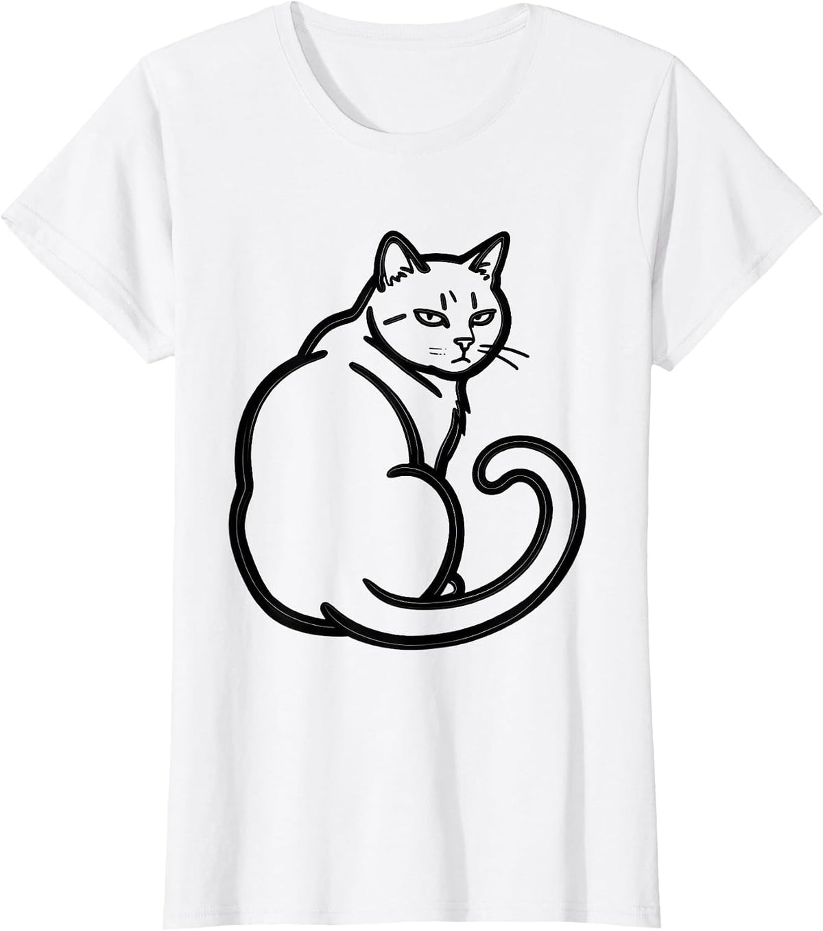 Women's Self-Satisfied Cat Line Art Funny Cat Meme Cat Lover T-Shirt - White