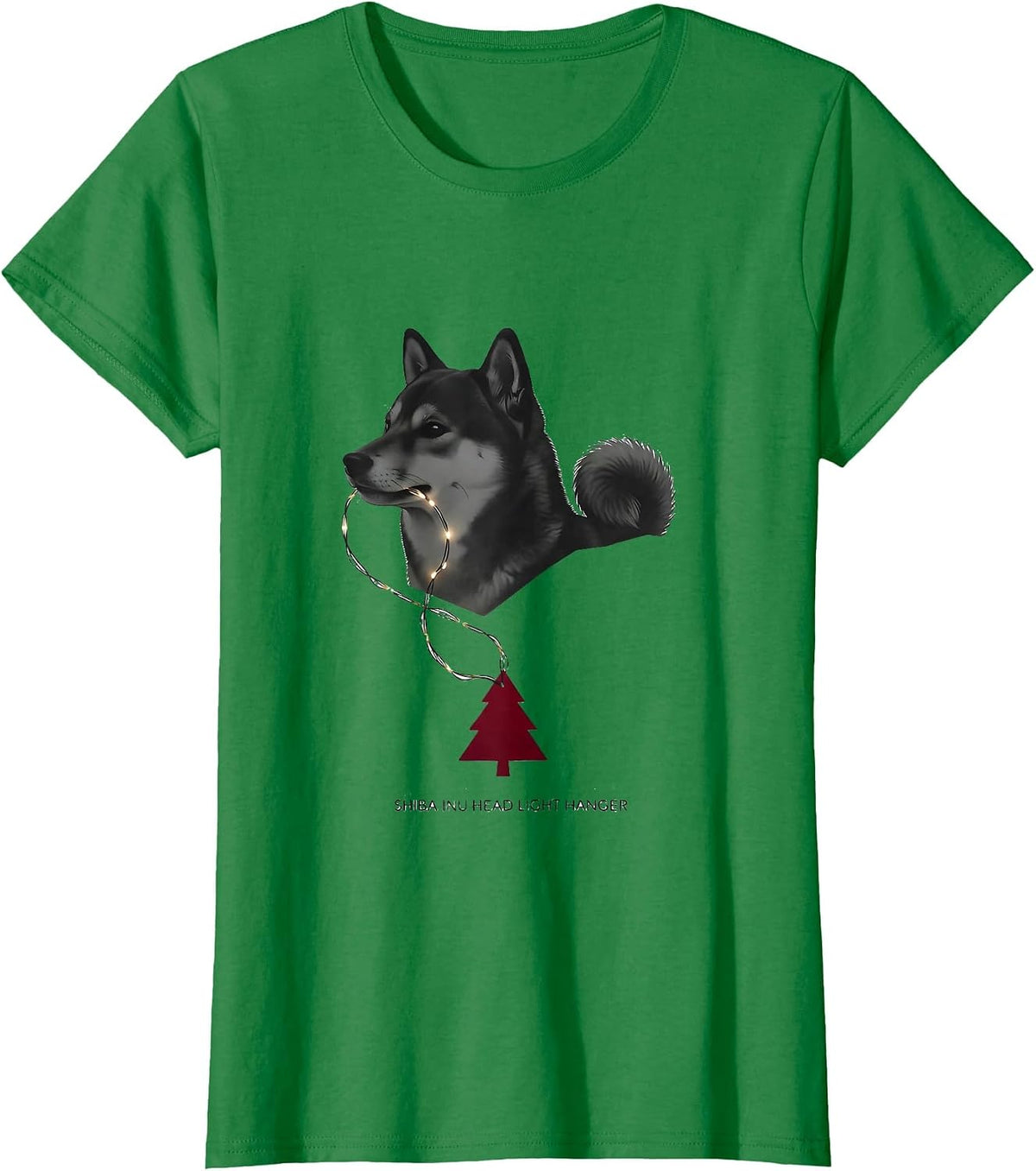 Shiba Inu Head Light Hanger Minimalist Christmas Dog Lover T-Shirt - Kelly Green
