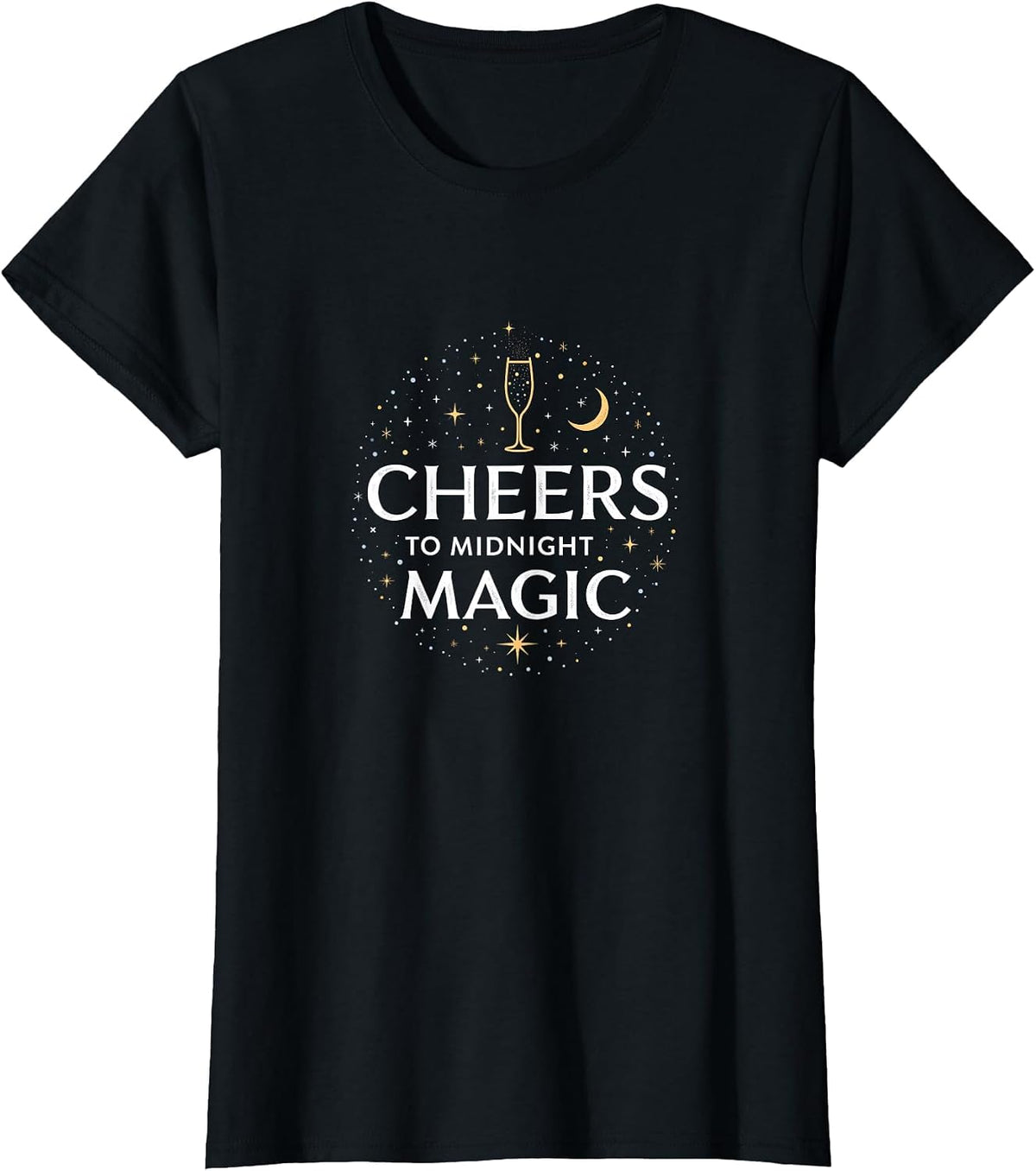 Midnight Hour Clothing Cheers to Midnight Magic New Years Eve Design T-Shirt - Black