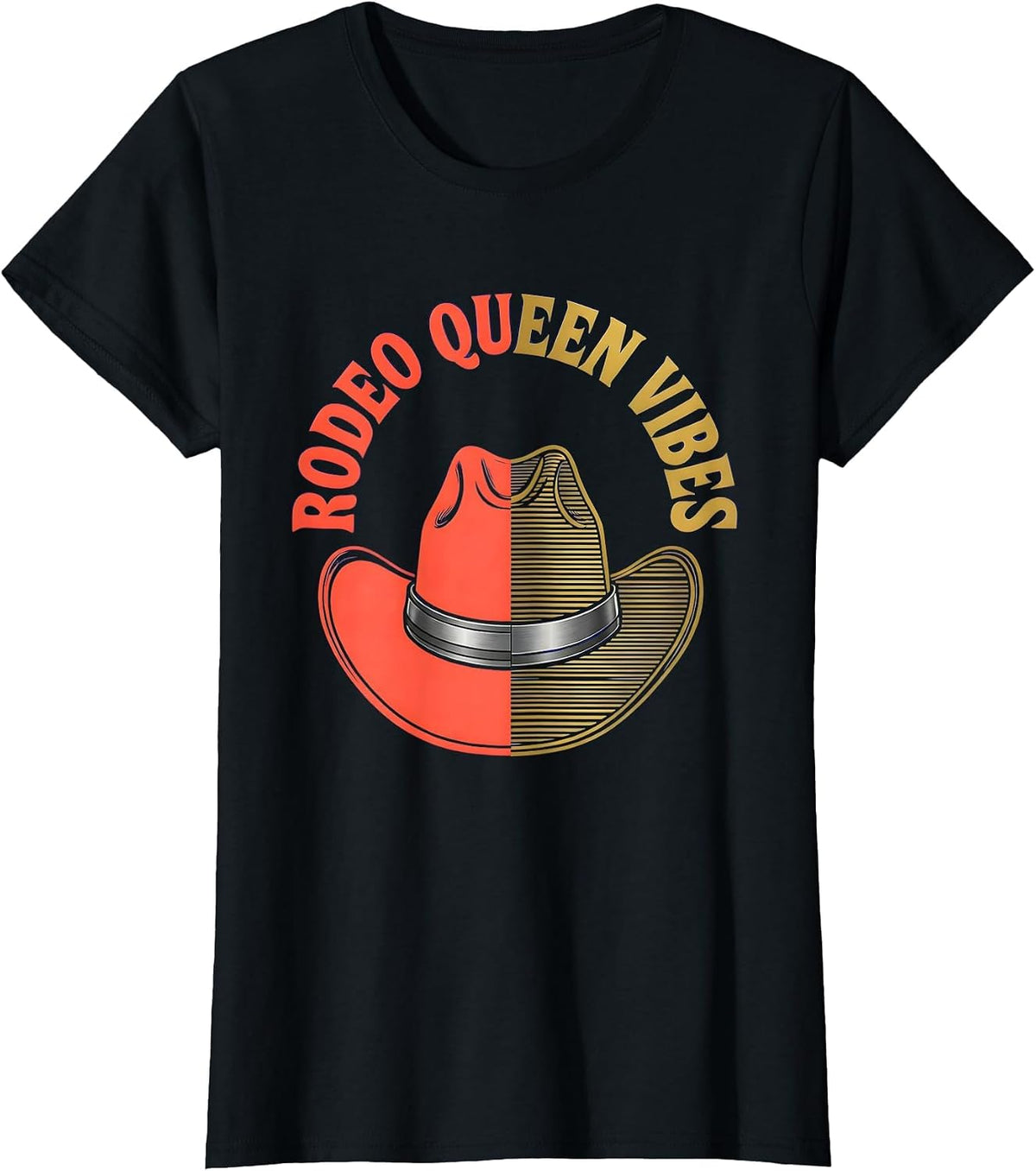 Women's Rodeo Queen Vibes Cowgirl Graphic Design T-Shirt - Black