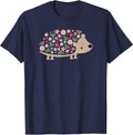 NEW! Cute Hedgehog Colourful Flower Graphic for Girls and Women T-Shirt - Navy Blue