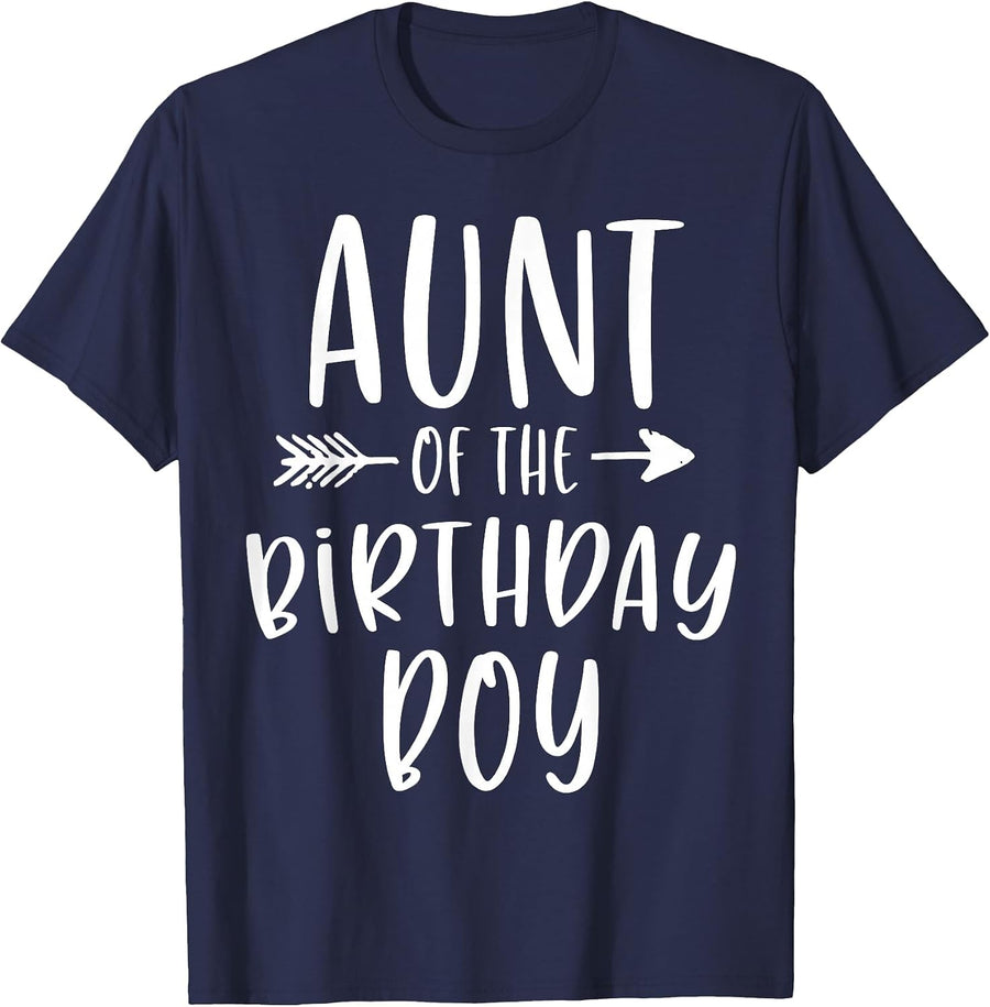 Aunt of the Birthday Boy Auntie and Nephew Bday Party T-Shirt - Navy Blue