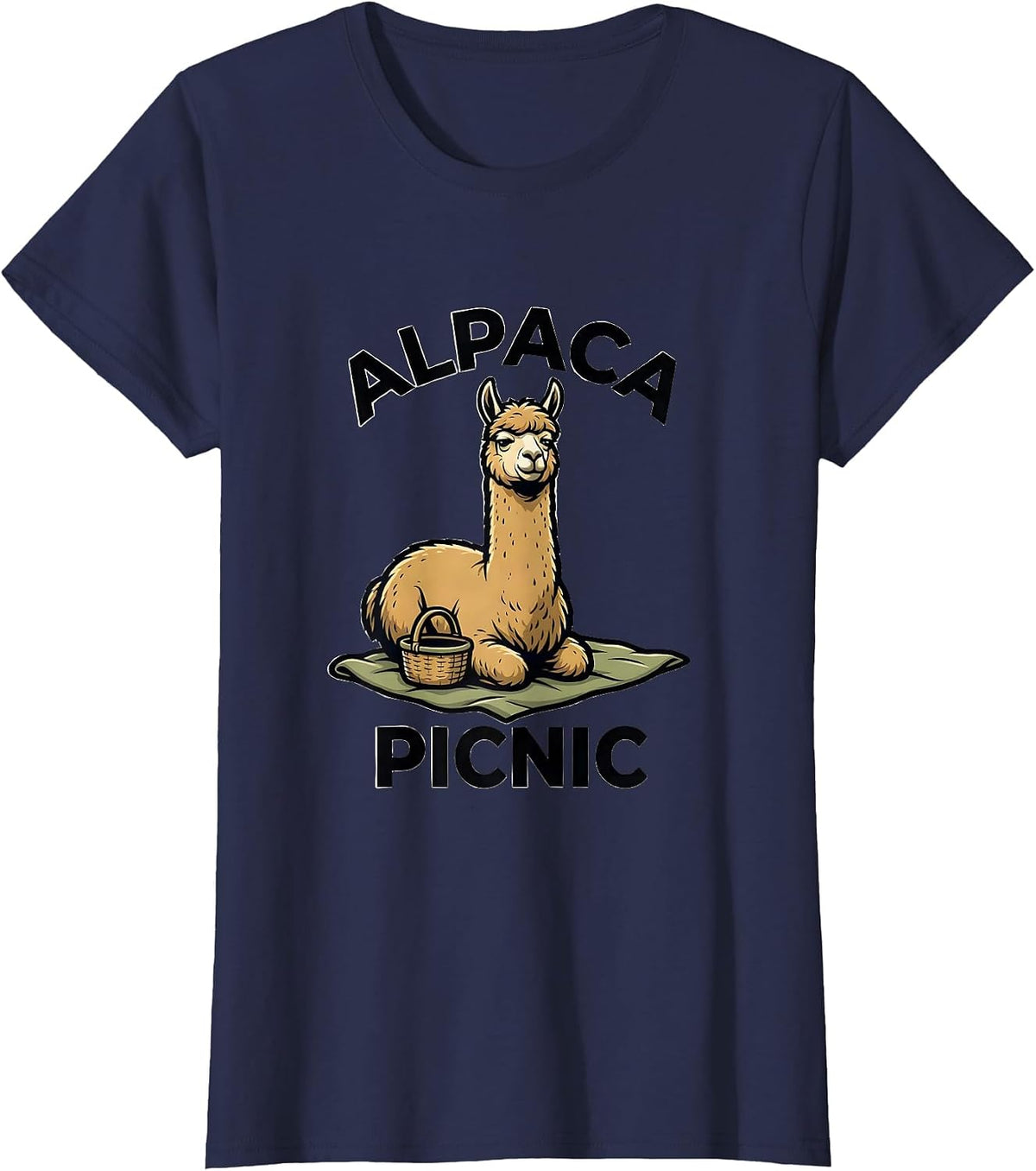 Women's Alpaca Picnic Funny Alpaca Lover Animal Humor Gift T-Shirt - Navy Blue