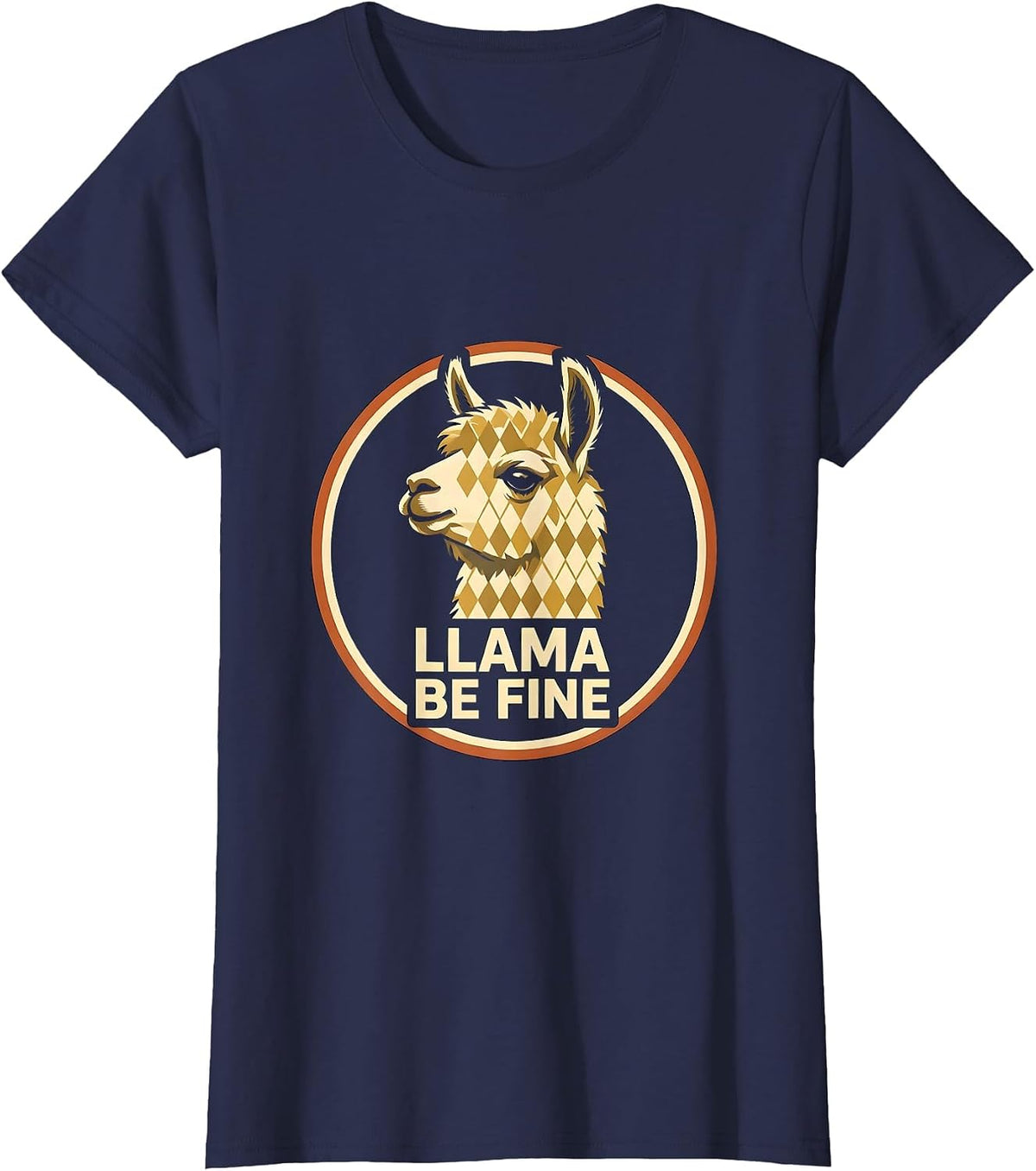 Women's Llama Be Fine Funny Alpaca Lover Animal Humor Novelty T-Shirt - Navy Blue