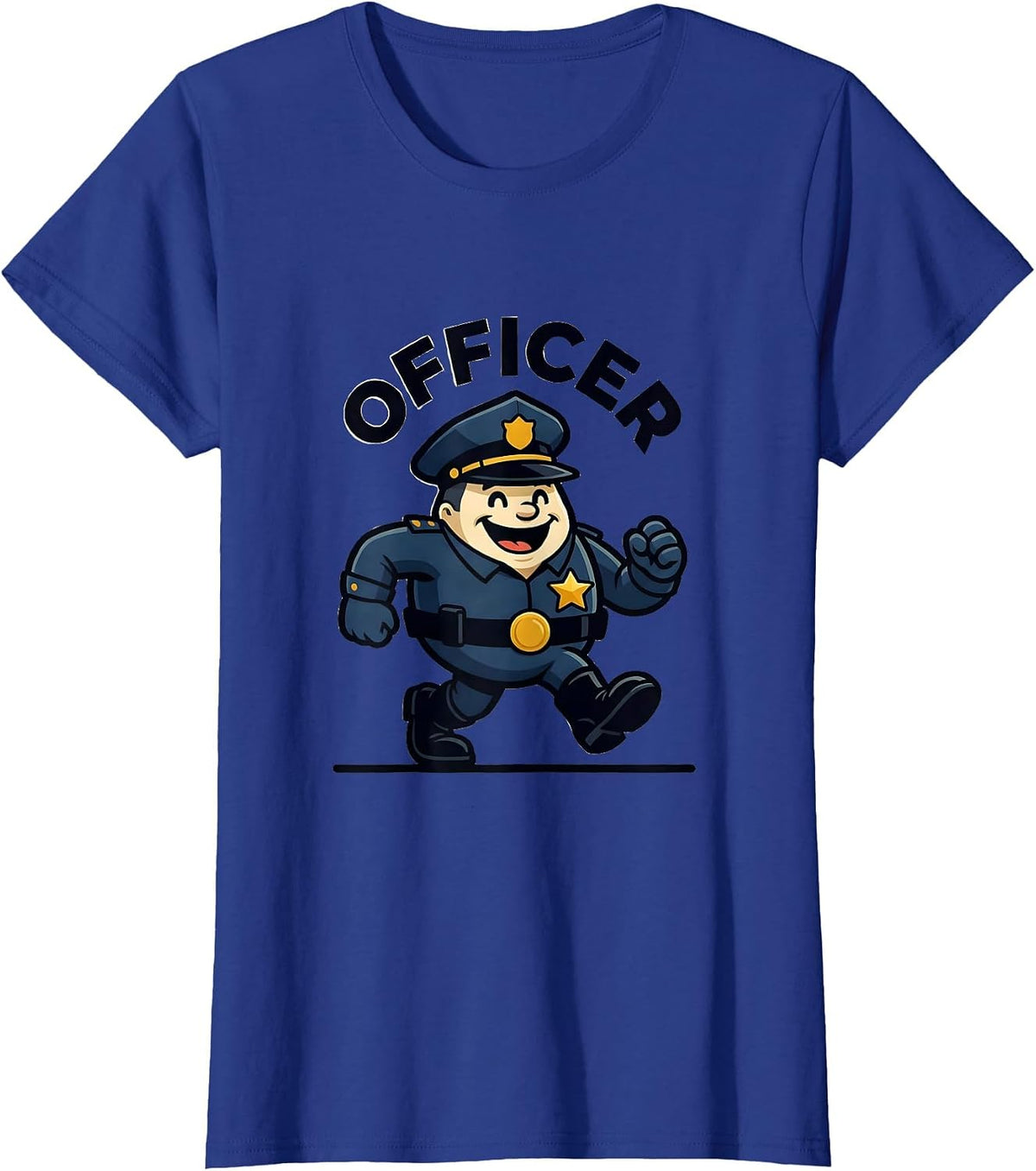 Women's OFFICER Cheerful Marching Mascot Police Costume Halloween T-Shirt - Royal Blue