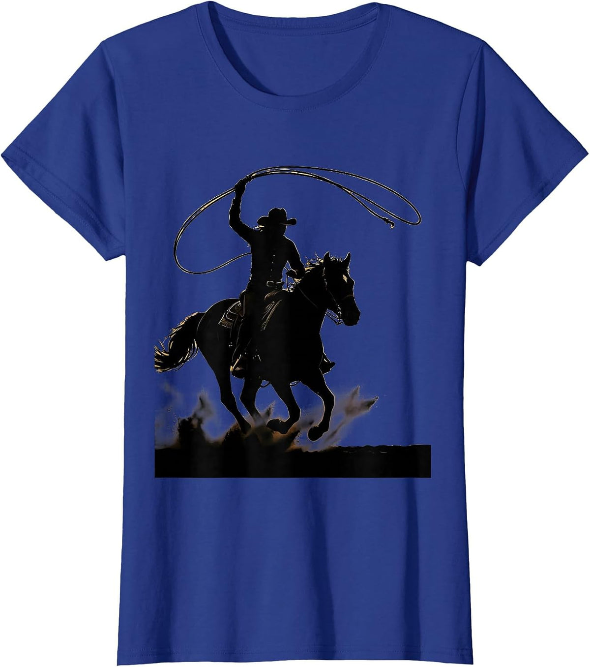 Women's Cowgirl Swinging Rope Rodeo Arena Graphic T-Shirt - Royal Blue