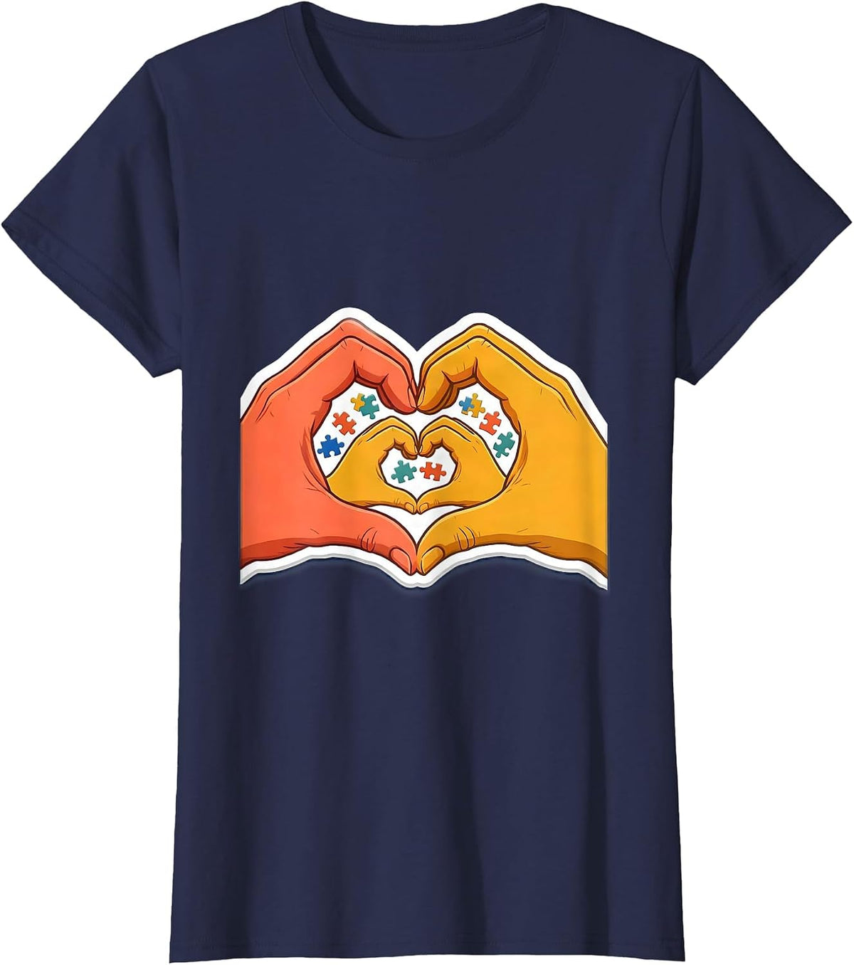 Women's Special Education Heart Hands Illustration T-Shirt - Navy Blue