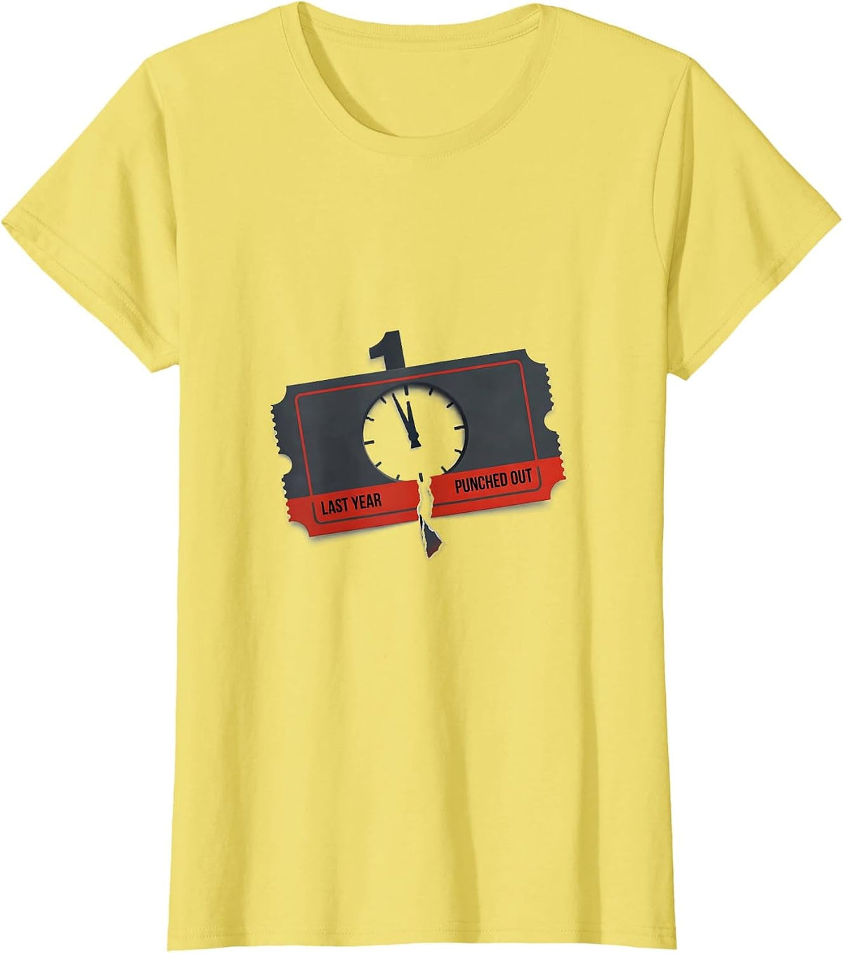 Women's Last Year, Punched Out Whimsical Party Novelty New Year Eve T-Shirt - Lemon Yellow