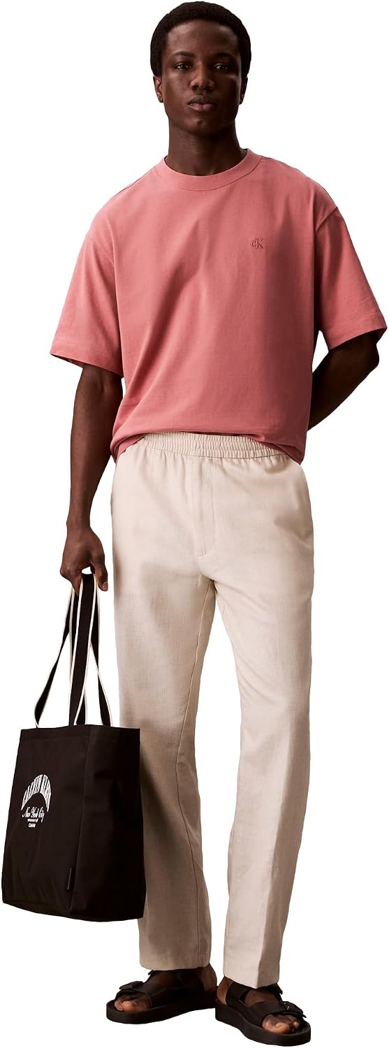Calvin Klein Mens Relaxed Fit Monogram Logo Crewneck T-Shirt - Light Mahogany