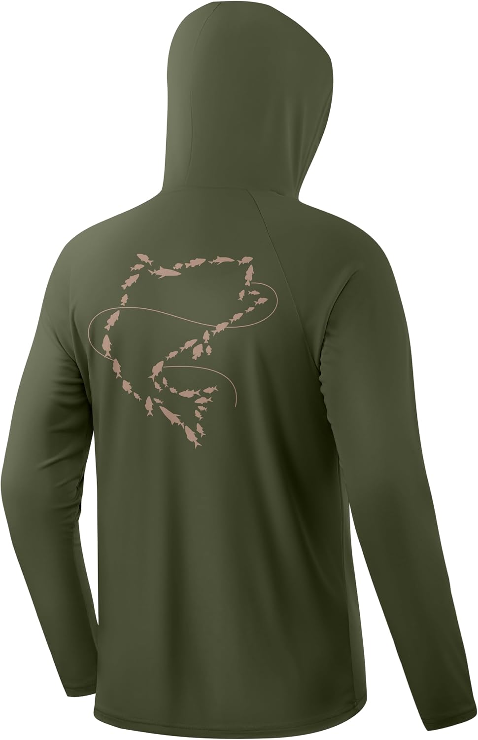 Pudolla Men's Sun Protection Hoodie UPF 50+ Long Sleeve Fishing Shirts - Army Green\/Fish