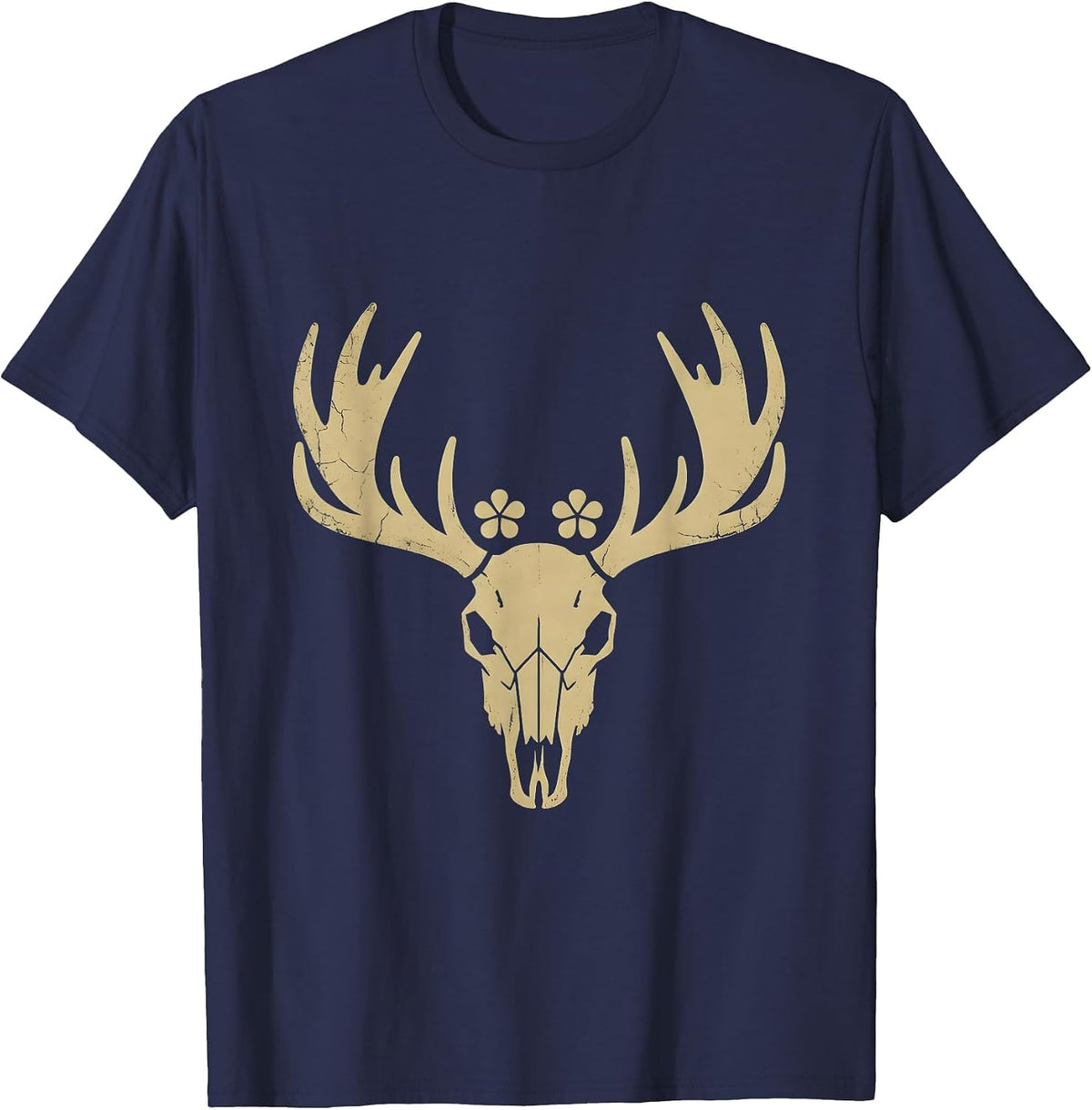 Elk on Misty Mountain Ridge Wilderness Design T-Shirt - Navy Blue