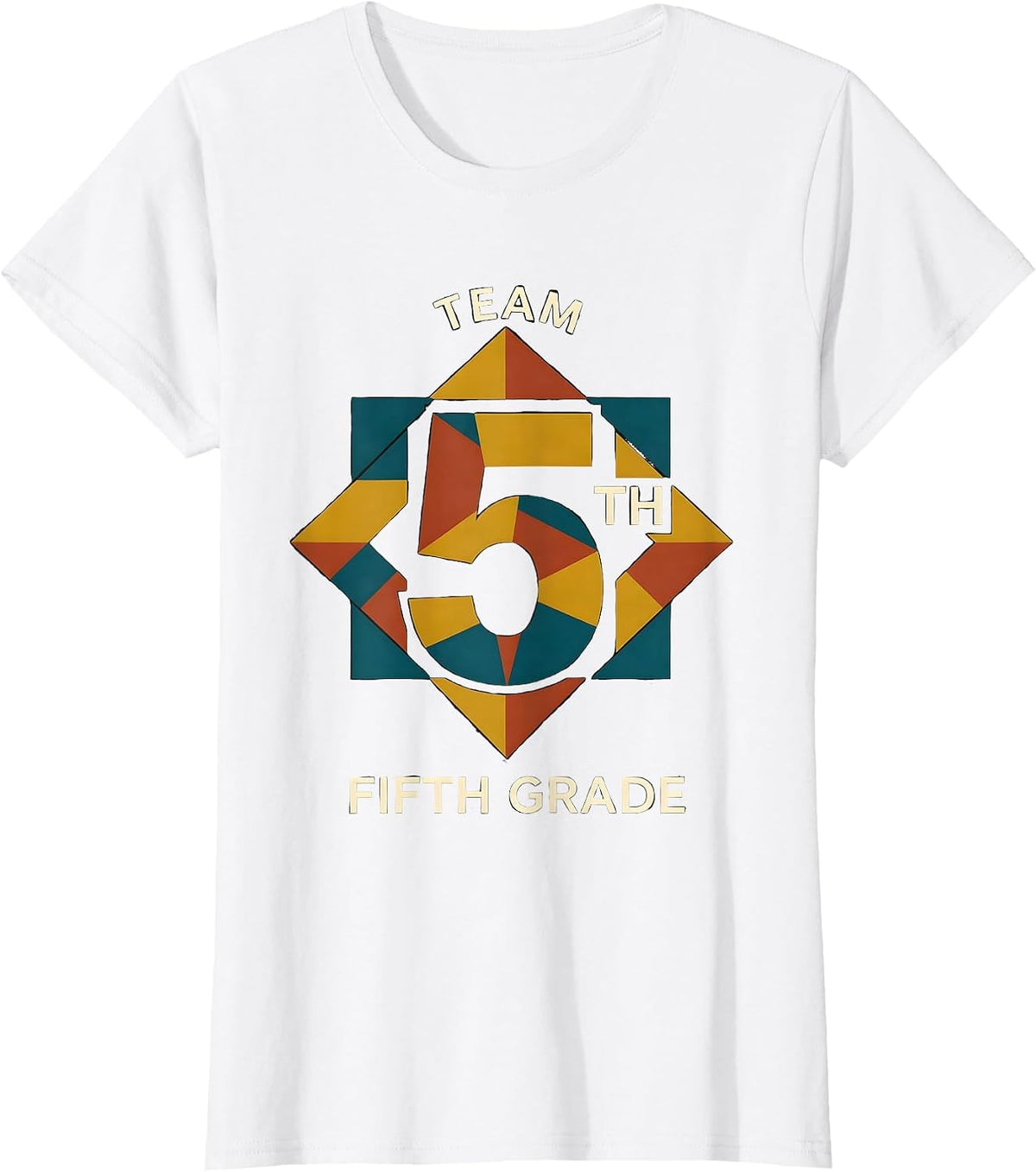 Women's Team Fifth Grade Quilt Block Patchwork Back To School T-Shirt - White