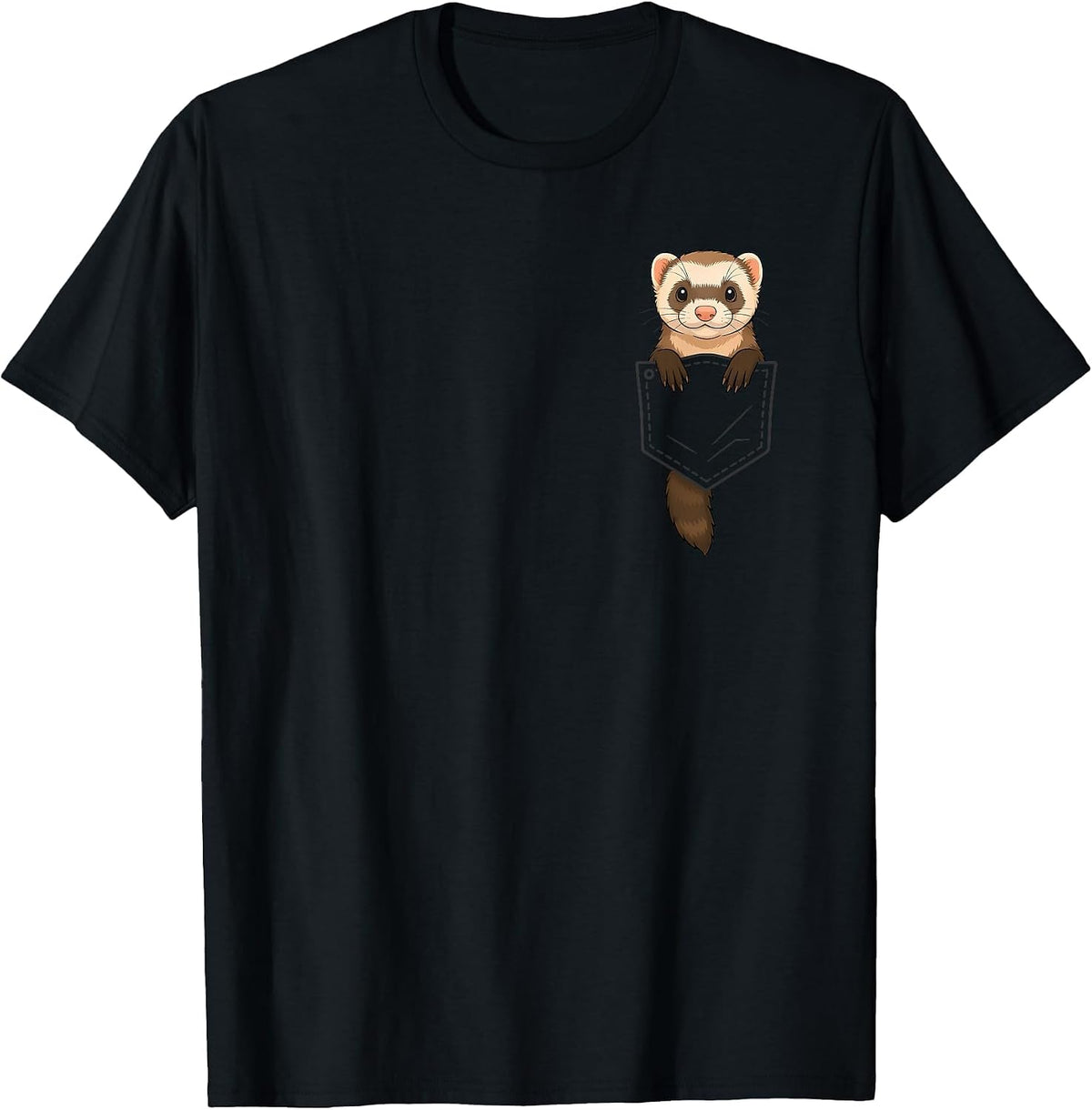 Funny Ferret Peeking in Pocket Animal Lover Men Women Kids T-Shirt - Black