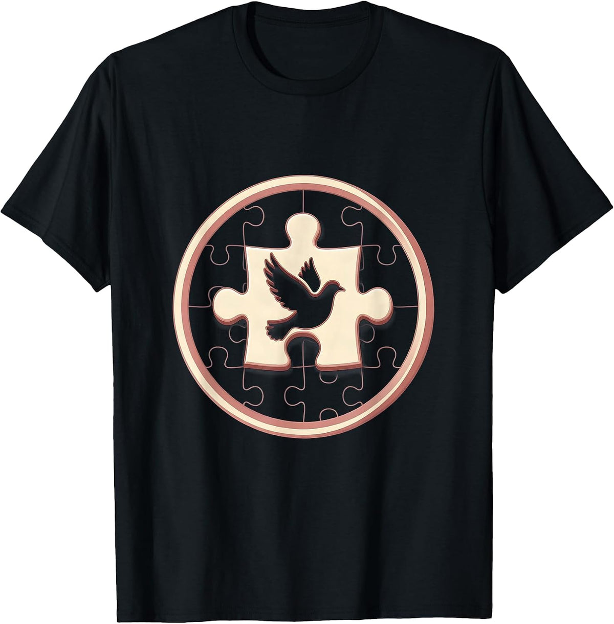 Men's Puzzle Piece Fitting Into Place Graphic Design T-Shirt - Black