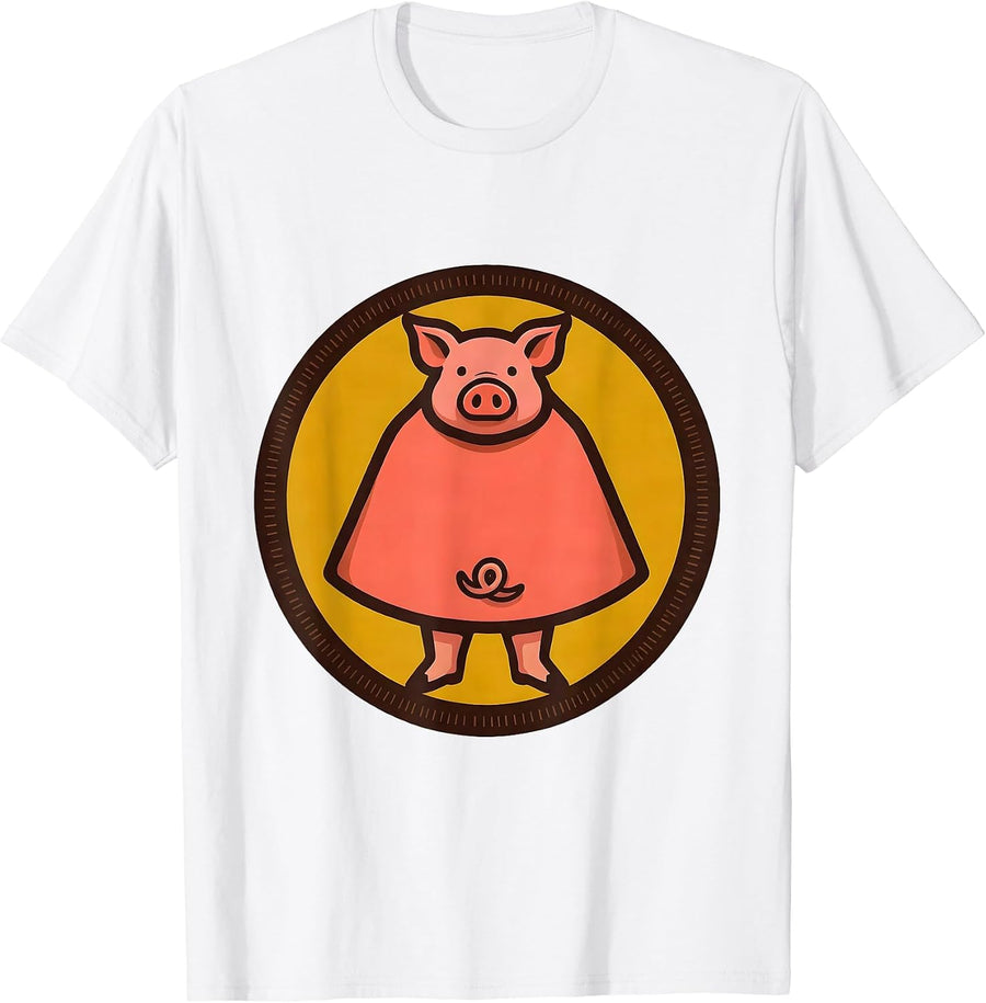 Men's Sealed Pig Badge Screenprint Poster Pig Lover Halloween T-Shirt - White