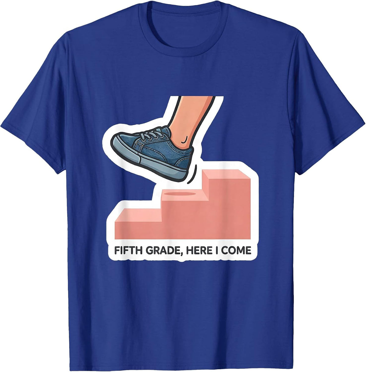 Fifth Grade Here I Come Cute Back To School Girls Sticker T-Shirt - Royal Blue