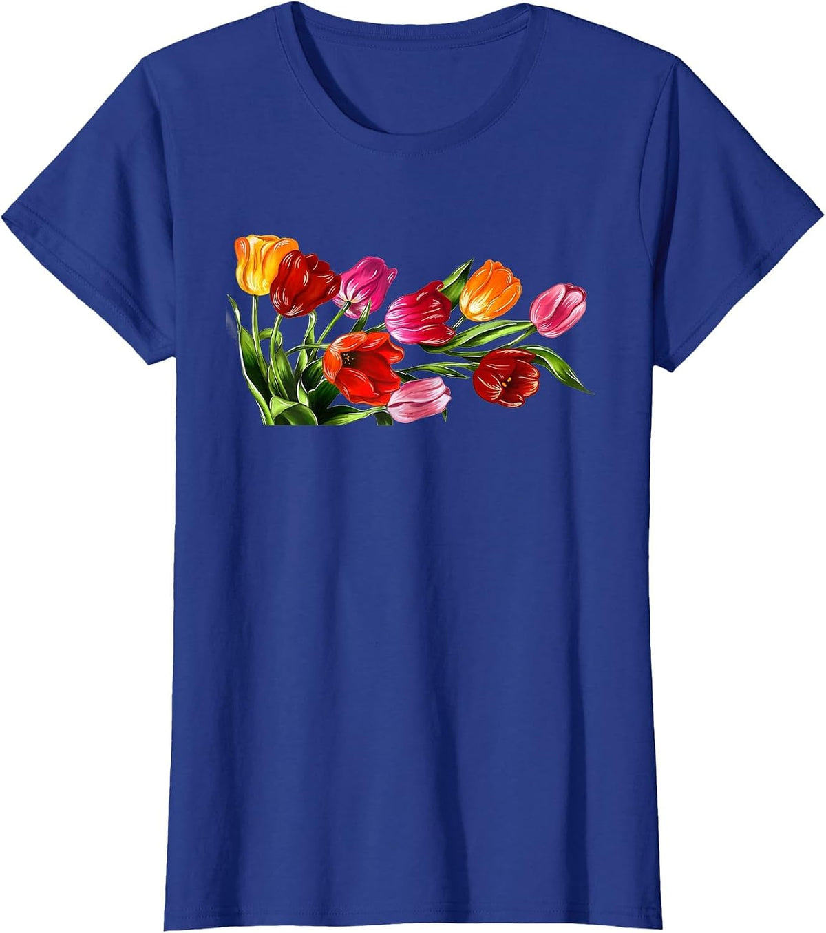 Lovely Spring Tulips Flower Design Tee T-Shirt - Royal Blue