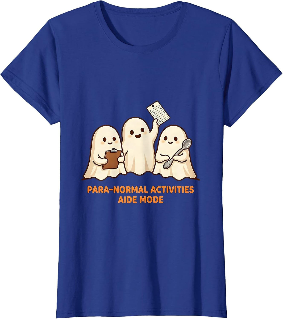 Women's Para-Normal Activities Aide Mode Cute Kawaii Ghost SpEd T-Shirt - Royal Blue