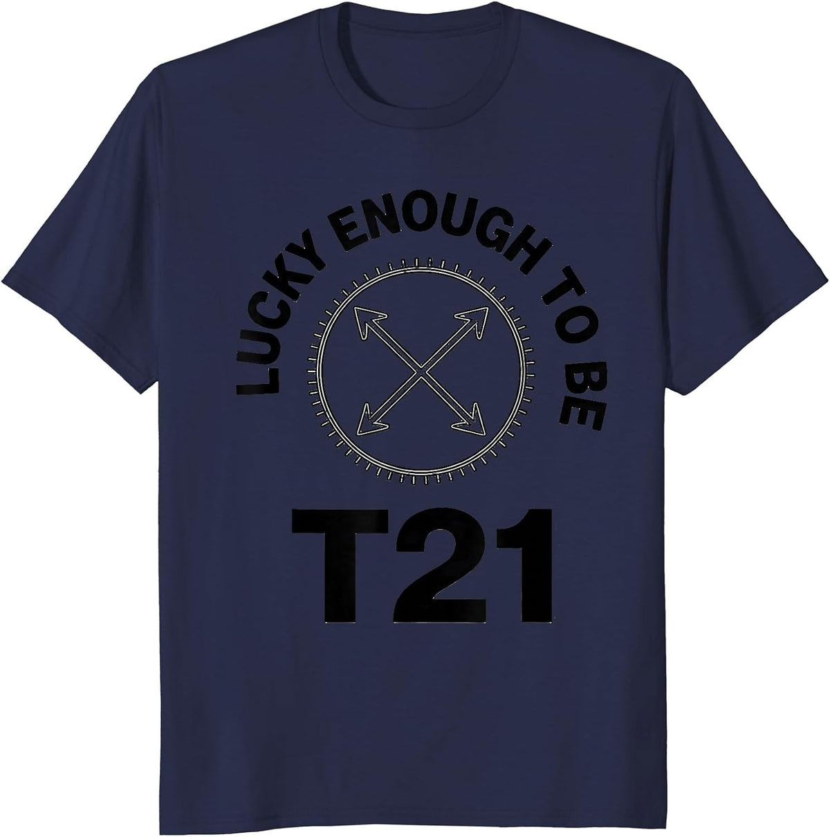 Men's Lucky Enough To Be T21 Down Syndrome Awareness Sunflower T-Shirt - Navy Blue