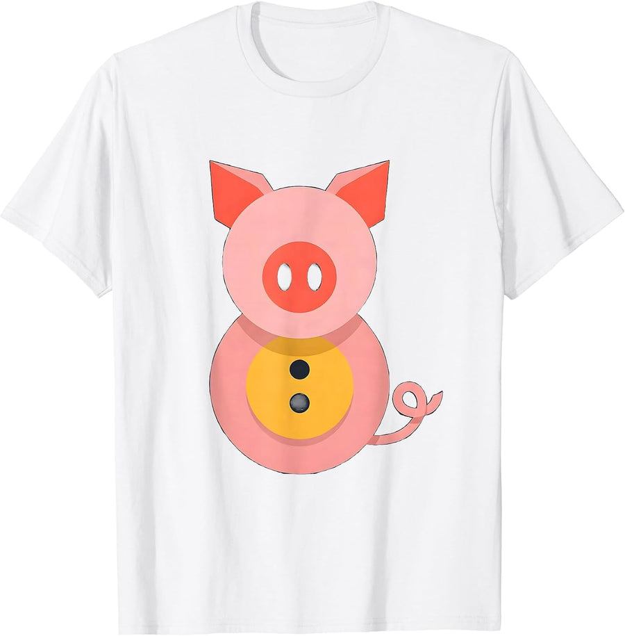 Men's Geometric Pig Flat Vector Halloween Costume Humor T-Shirt - White