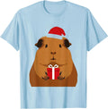 Men's Guinea Pig Santa Hat Minimalist Christmas Pet Lover T-Shirt - Baby Blue