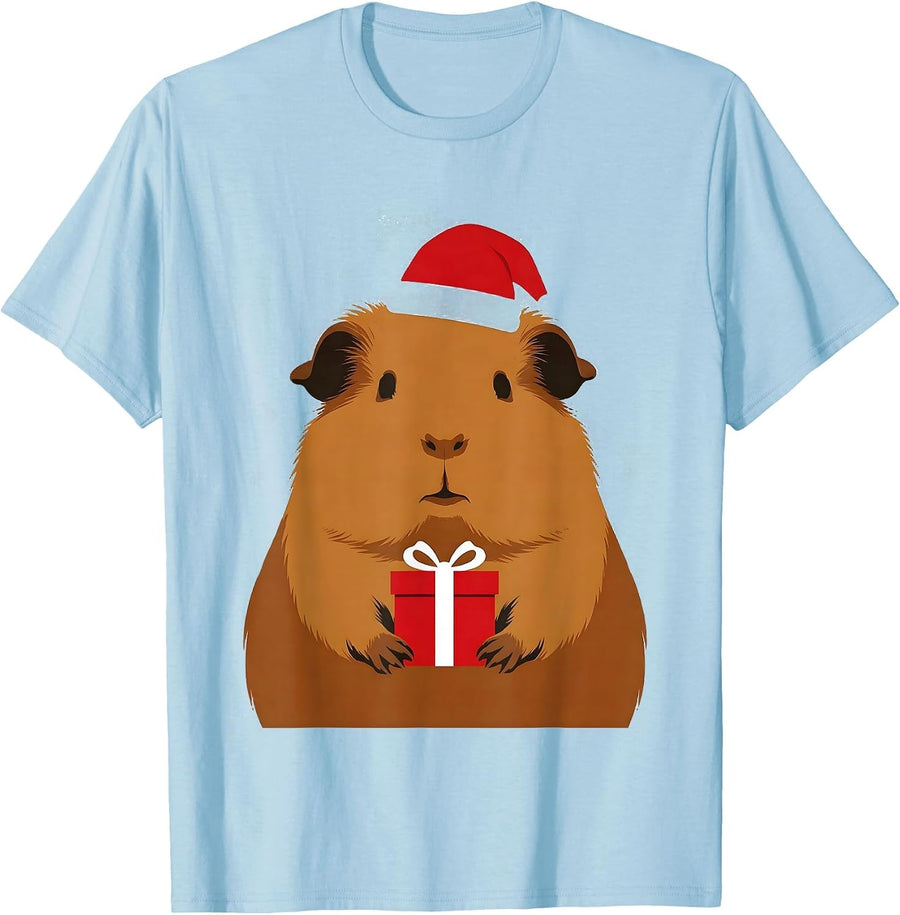 Men's Guinea Pig Santa Hat Minimalist Christmas Pet Lover T-Shirt - Baby Blue