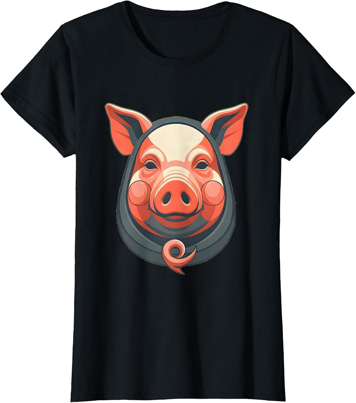 Pig Bust Mask Flat Vector Halloween Pig Lover Humor T-Shirt - Black