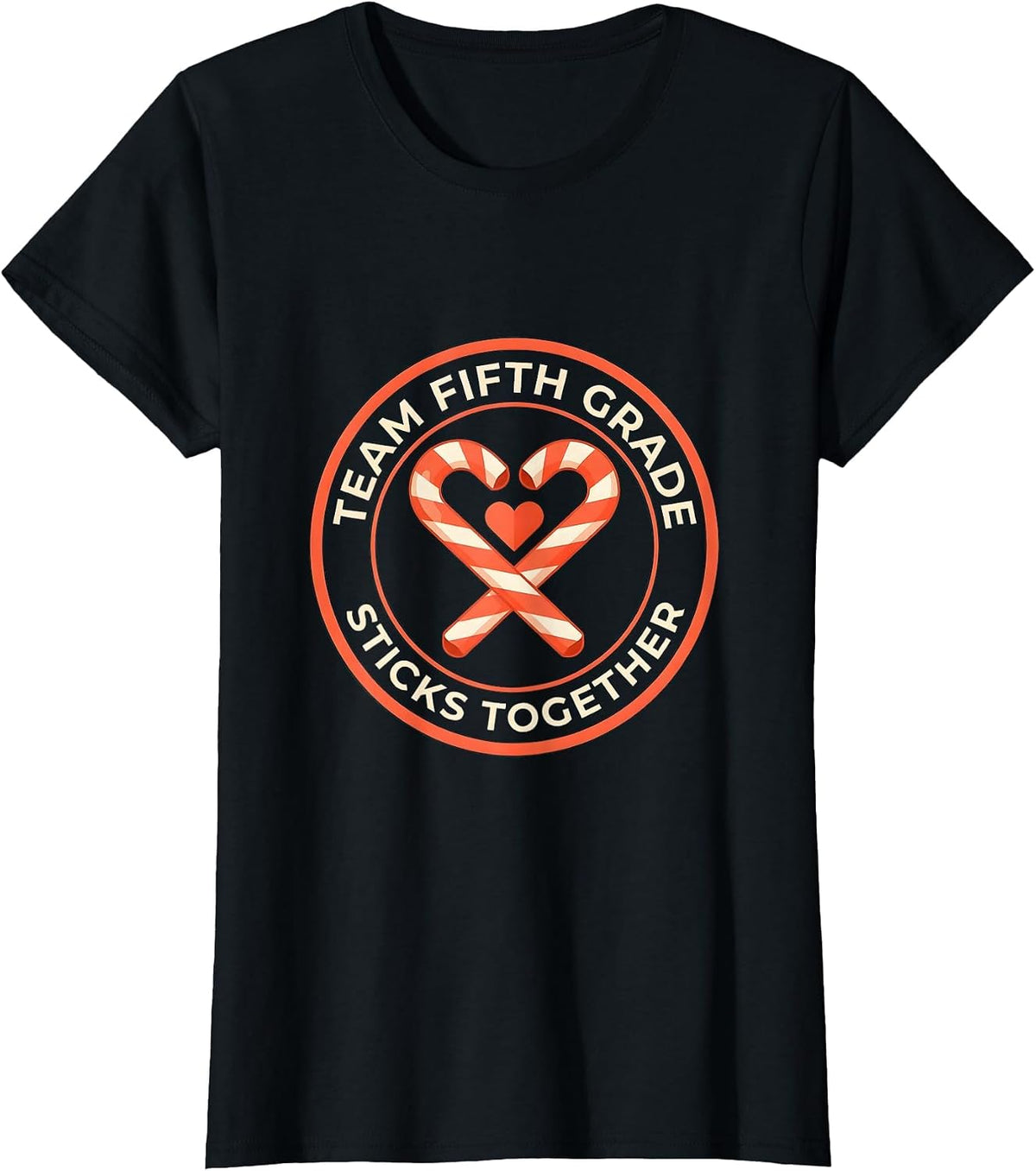 Women's Team Fifth Grade Sticks Together Christmas Candy Cane T-Shirt - Black