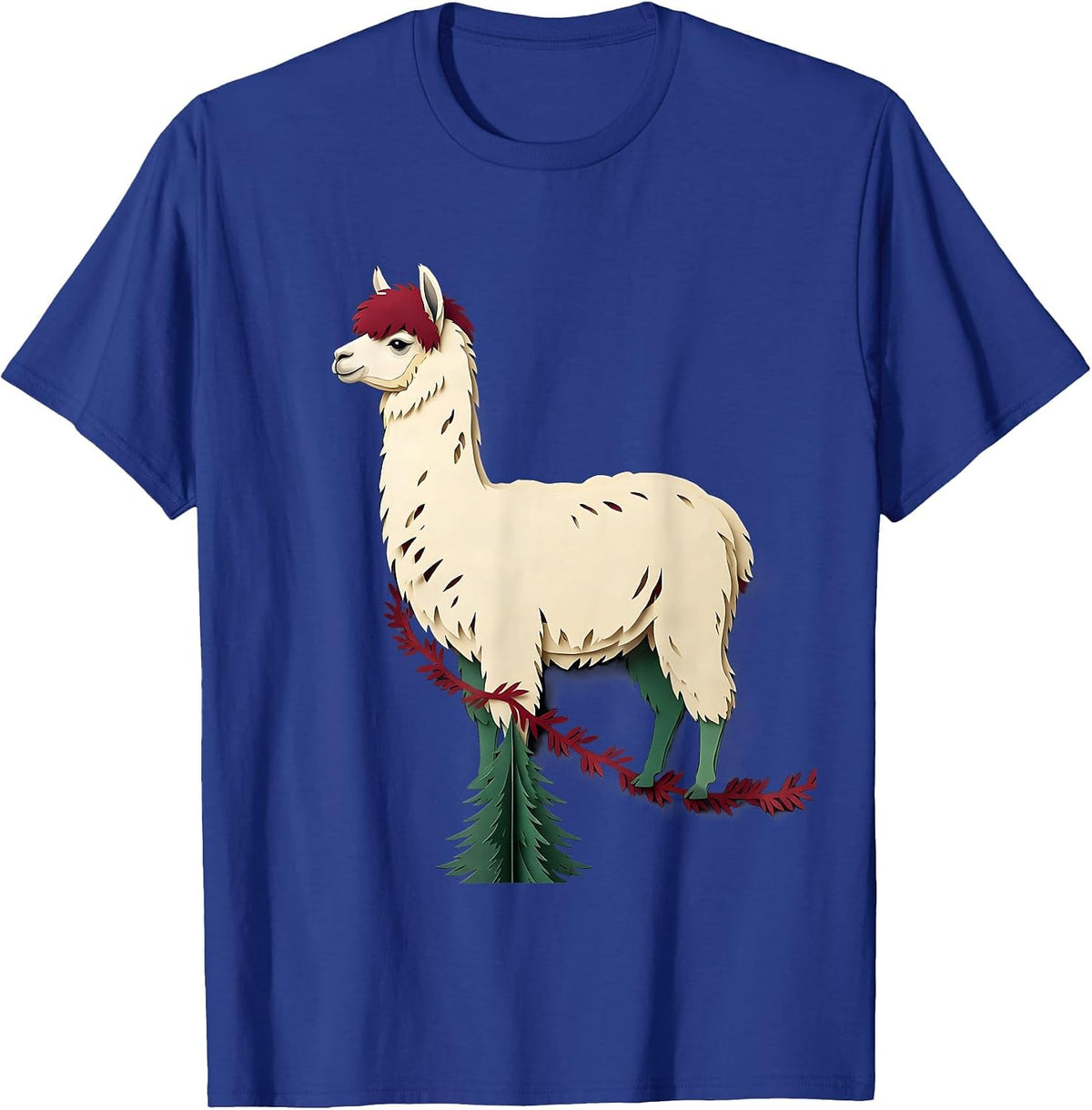 Llama Paper Cutout Funny Christmas Animal Lover Gift T-Shirt - Royal Blue
