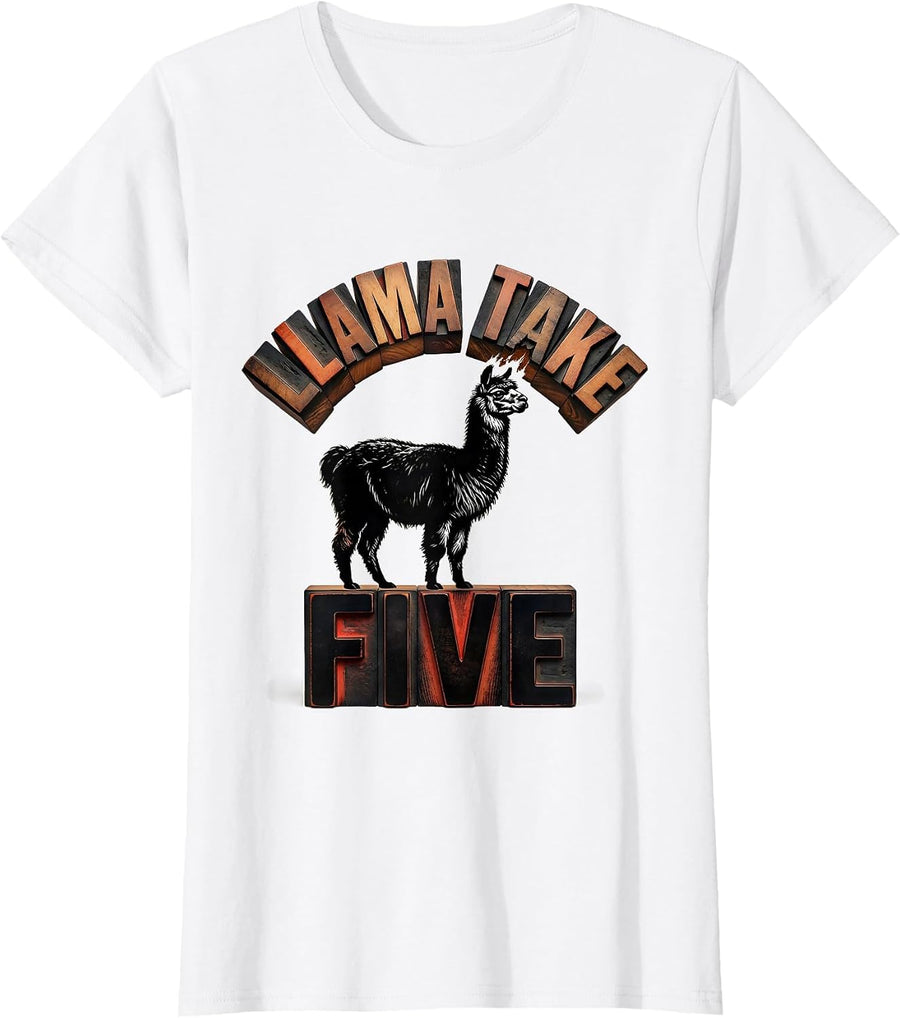 Women's Llama Take Five Funny Alpaca Yoga Paramedic Humor T-Shirt - White