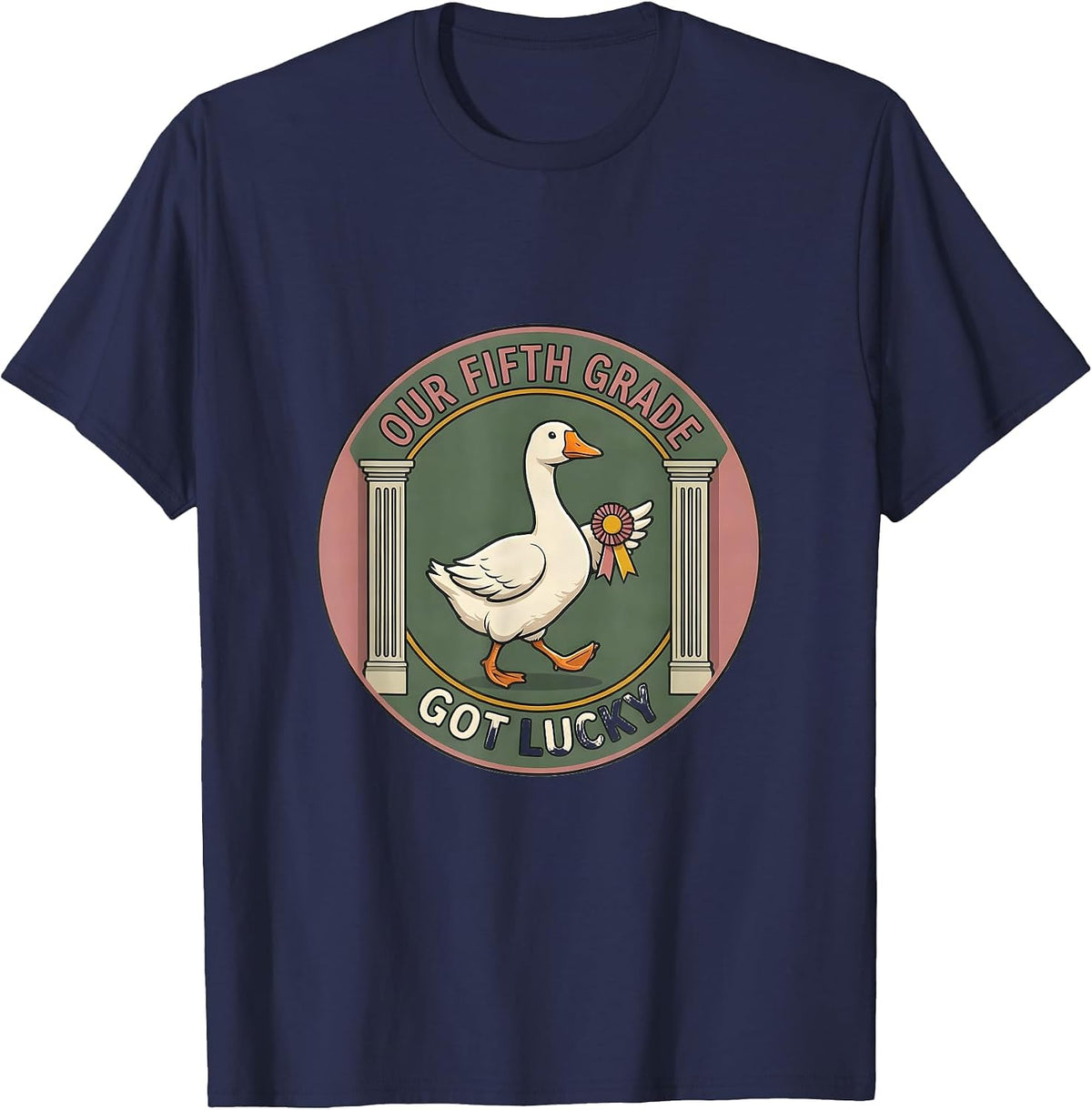 Men's Our Fifth Grade Got Lucky Cute Goose Teacher Back To School T-Shirt - Navy Blue