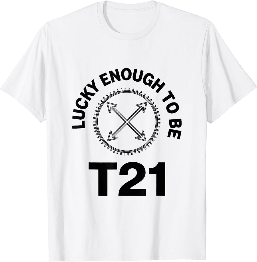 Men's Lucky Enough To Be T21 Down Syndrome Awareness Sunflower T-Shirt - White