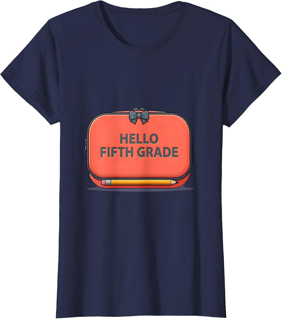 Women's Hello Fifth Grade Cute Coquette Back to School Pencil Bow T-Shirt - Navy Blue