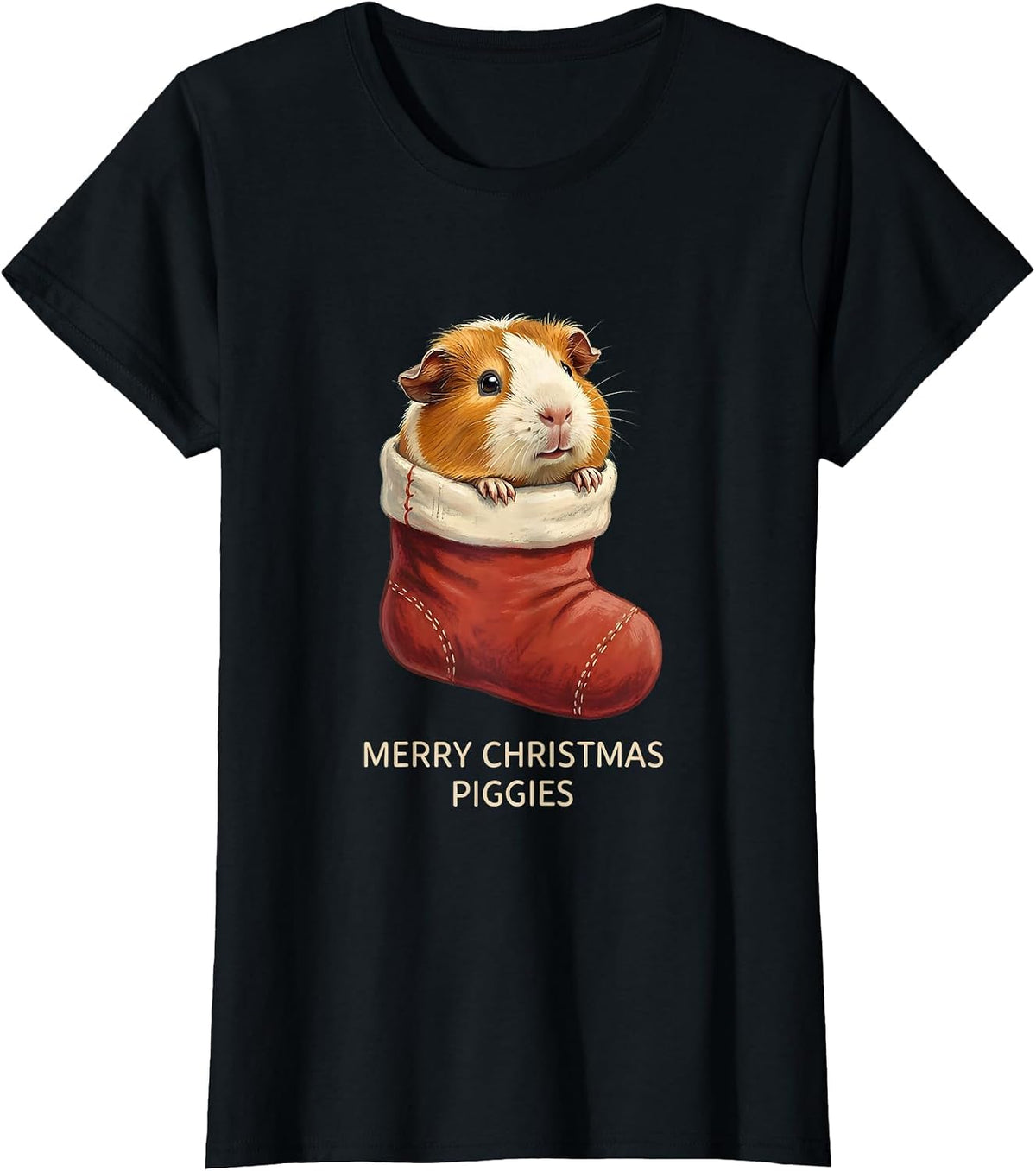 Women's Merry Christmas, Piggies Storybook Guinea Pig Pet Lover T-Shirt - Black