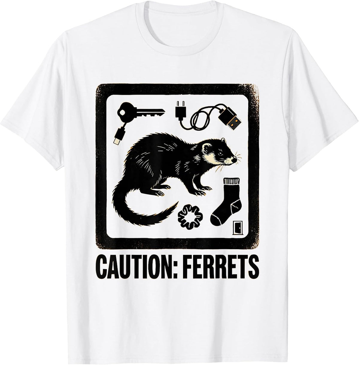 Men's Ferret Hazard Sign Funny Ferret Lover Gift T-Shirt - White