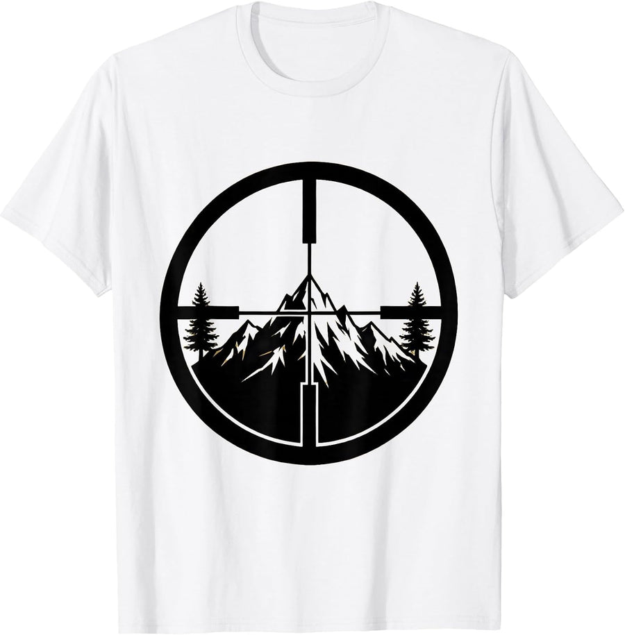 Men's Rifle Scope Crosshairs Mountain Ridge Hunting T-Shirt - White