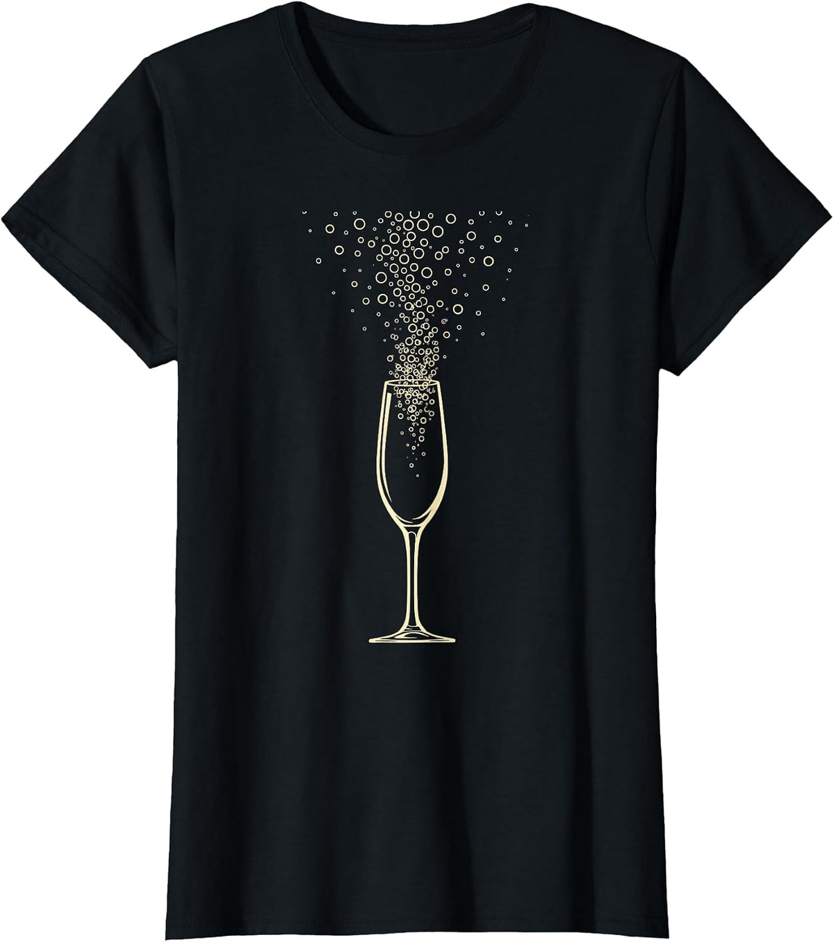 Gigi Overflowing Champagne Glass Golden Bubbles T-Shirt - Black