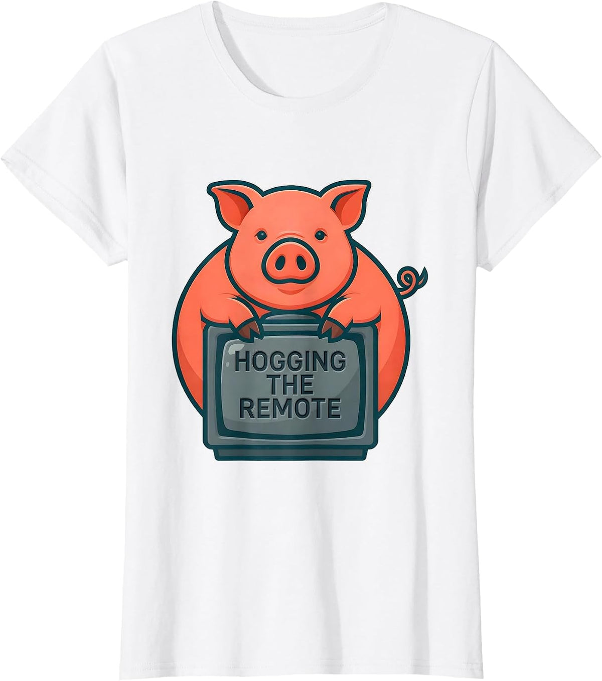 Hogging The Remote Funny Pig Farm Animal Lover Humor T-Shirt - White