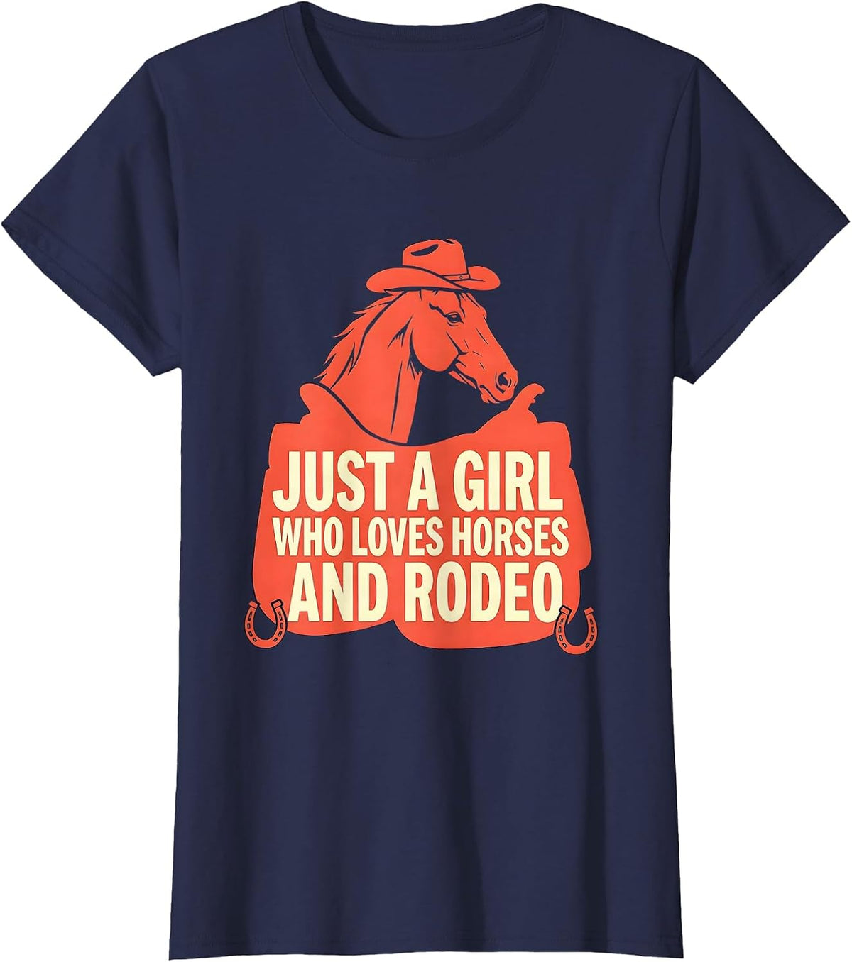 Women's Just A Girl Who Loves Horses And Rodeo Funny Cowgirl Western T-Shirt - Navy Blue