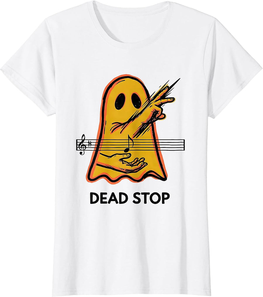 Women's Dead Stop Ghost Conductor Music Teacher Halloween Humor T-Shirt - White