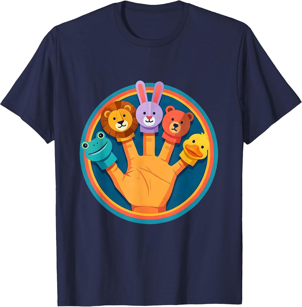Men's Preschool Teacher Finger Puppet Collection Graphic T-Shirt - Navy Blue