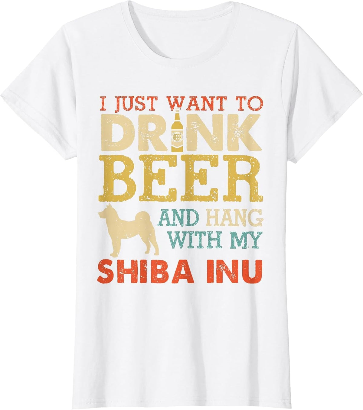 Shiba Inu Dad Drink Beer Hang with Dog Funny Men Vintage T-Shirt - White