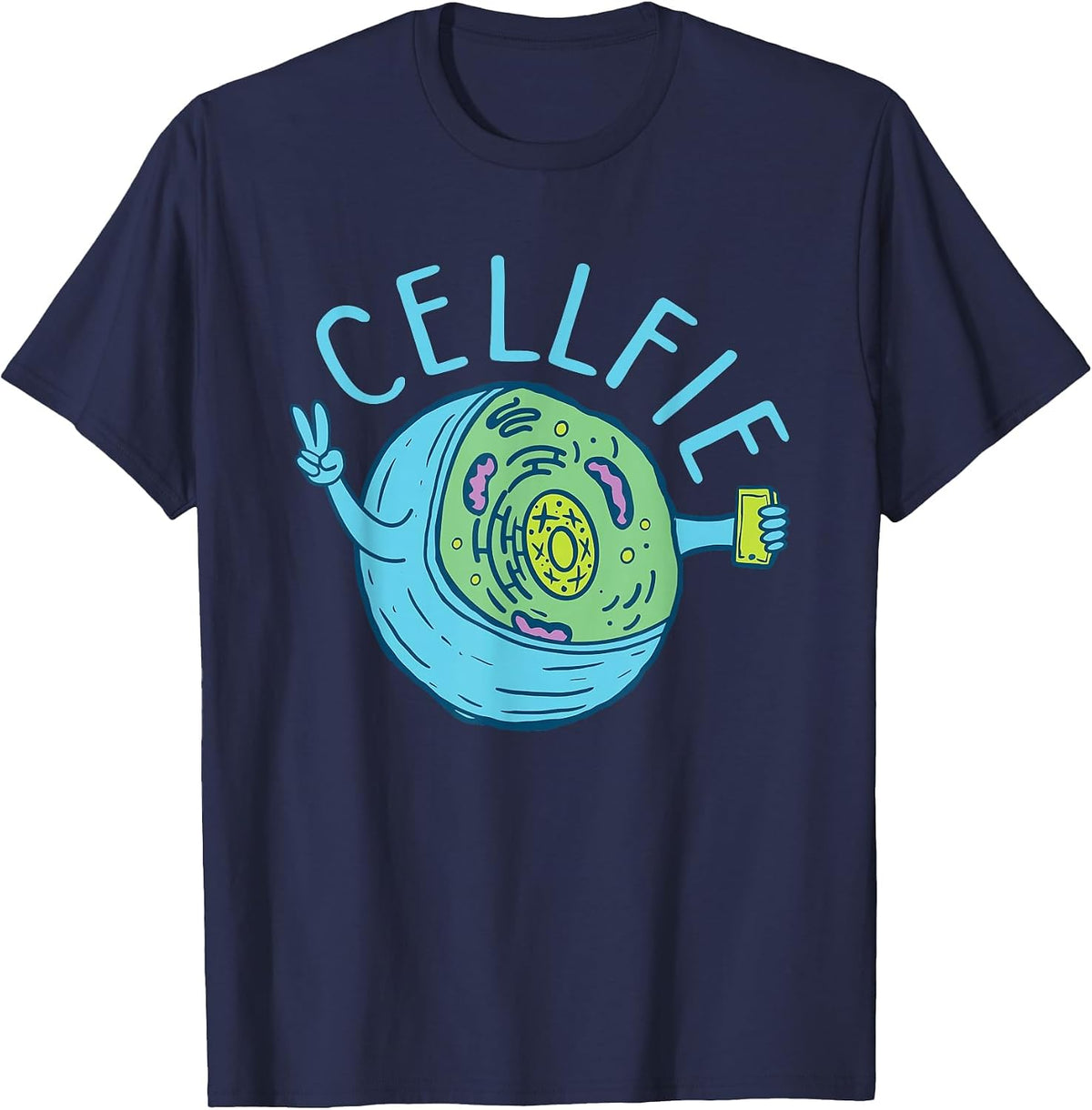 Cellfie - Funny Biologist Biology Student Cell Science T-Shirt - Navy Blue