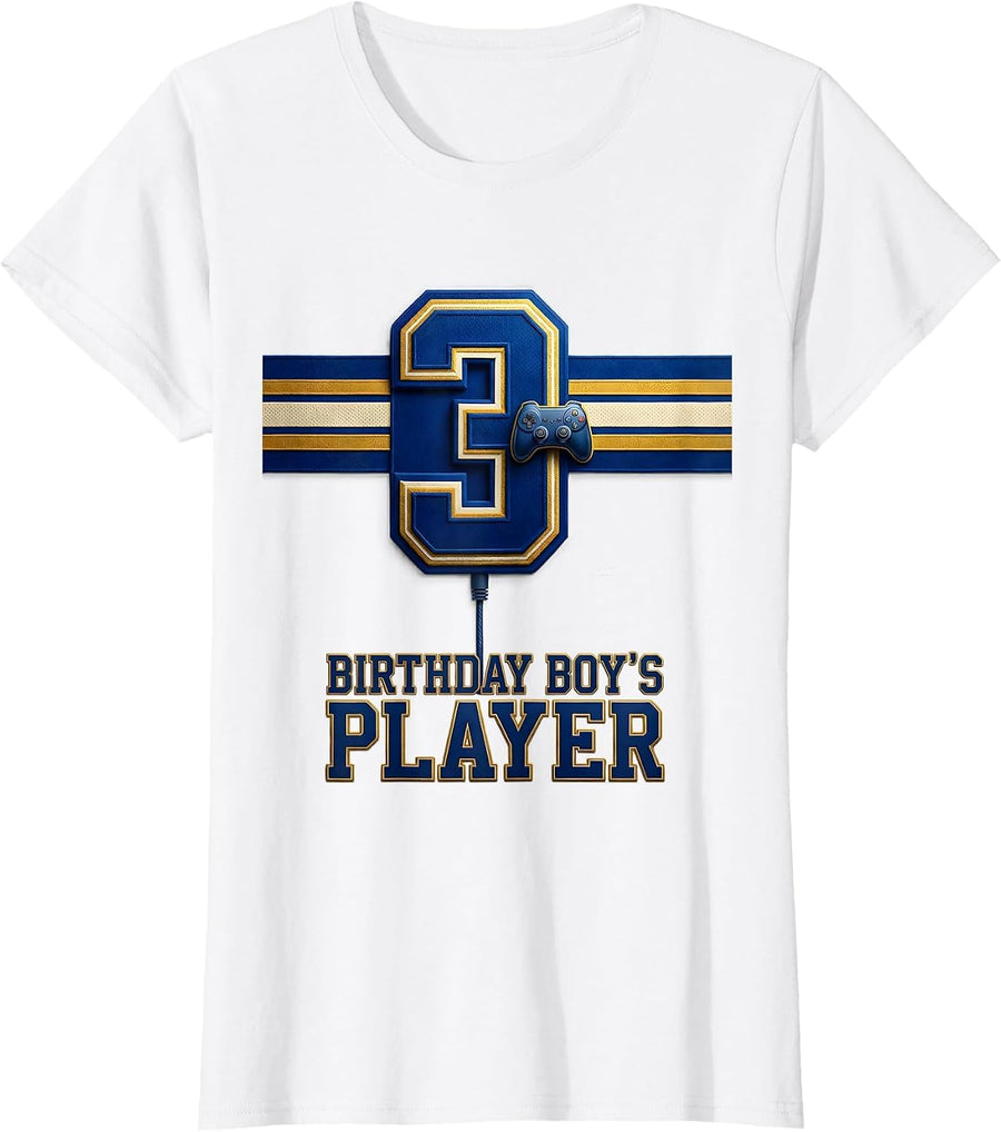 Women's Birthday Boy's Player 3 Sports Gamer Birthday Party Matching T-Shirt - White