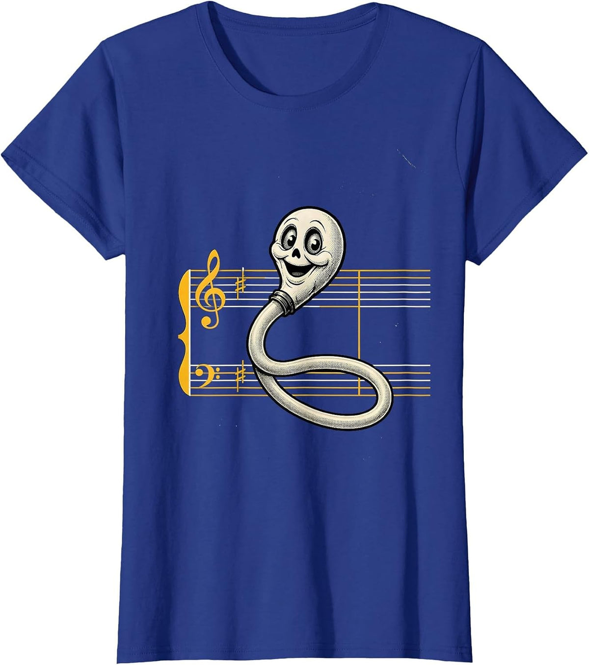 Women's Bass Clef Ghost Retro Cartoon Music Teacher Halloween T-Shirt - Royal Blue