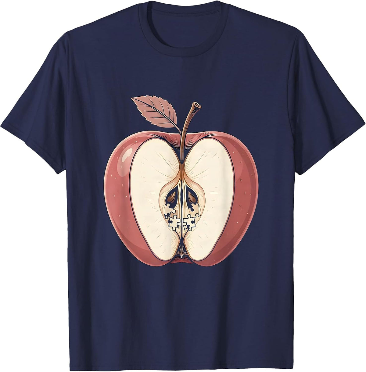 Men's Sped Teacher Apple Puzzle Pieces Illustration T-Shirt - Navy Blue